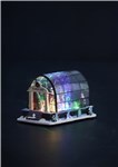 VILLAGE W/GREEN HOUSE 6 LED W/MUSIC F/BATTERY
