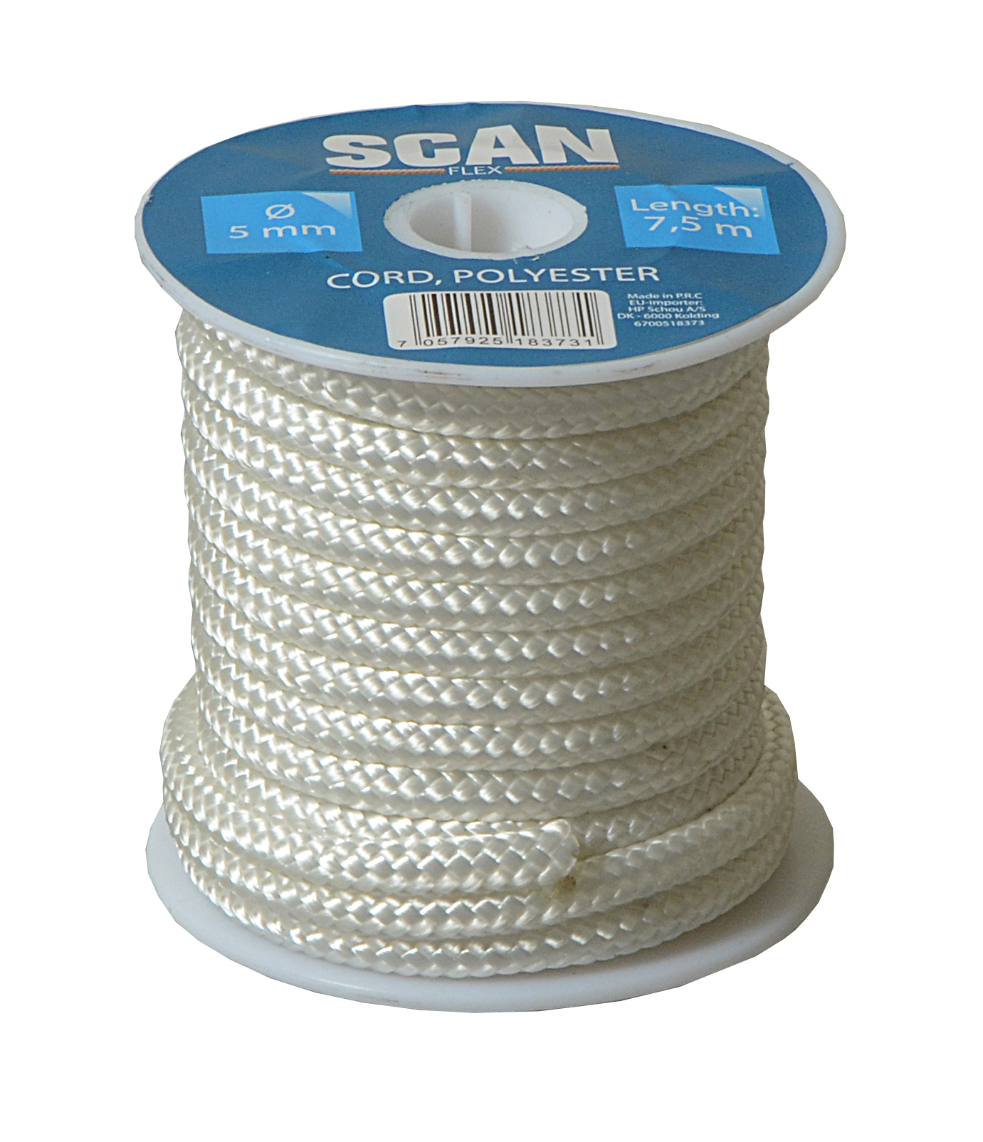 SNOR POLYESTER 5MMX7,5M HVIT